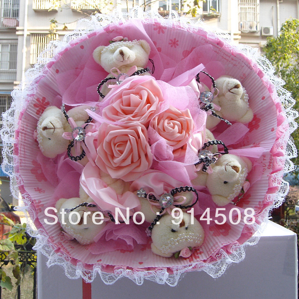 Cartoon Bouquet Teddy Bear doll birthday gift ideas girls fake bouquet Valentine's Day Gifts free shipping W888