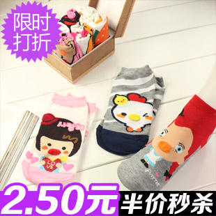 Cartoon casual short socks male women's 100% cotton socks all-match lovers socks