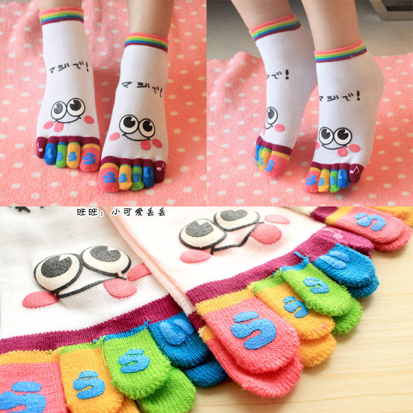 Cartoon design short five-toe socks toe socks cotton cute socks women's socks nw29