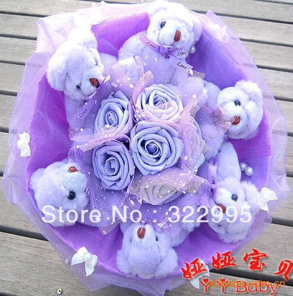 Cartoon fake bouquet 6 lovely joints Bear 6 Glitter Rose toy bouquet W79