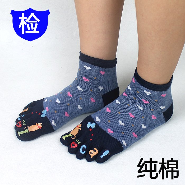 Cartoon five fingers socks short design women's 100% cotton five-toe socks 100% cotton socks