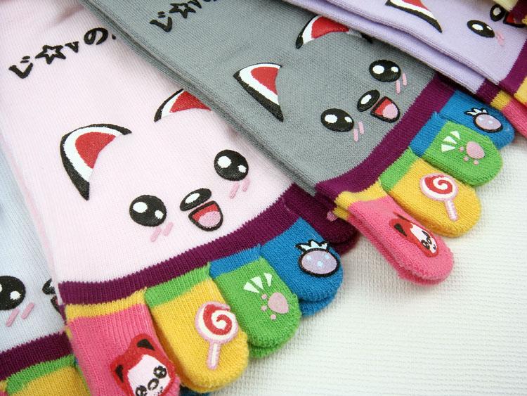 Cartoon five-toe socks 100% cotton female socks none rearfoot smiley hyraxes ketty bear plastic