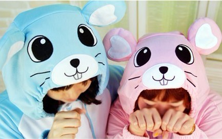 Cartoon lovers animal sleepwear pink blue mouse one piece sleepwear lounge