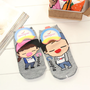 Cartoon lovers socks casual short socks male women's 100% cotton socks all-match sock