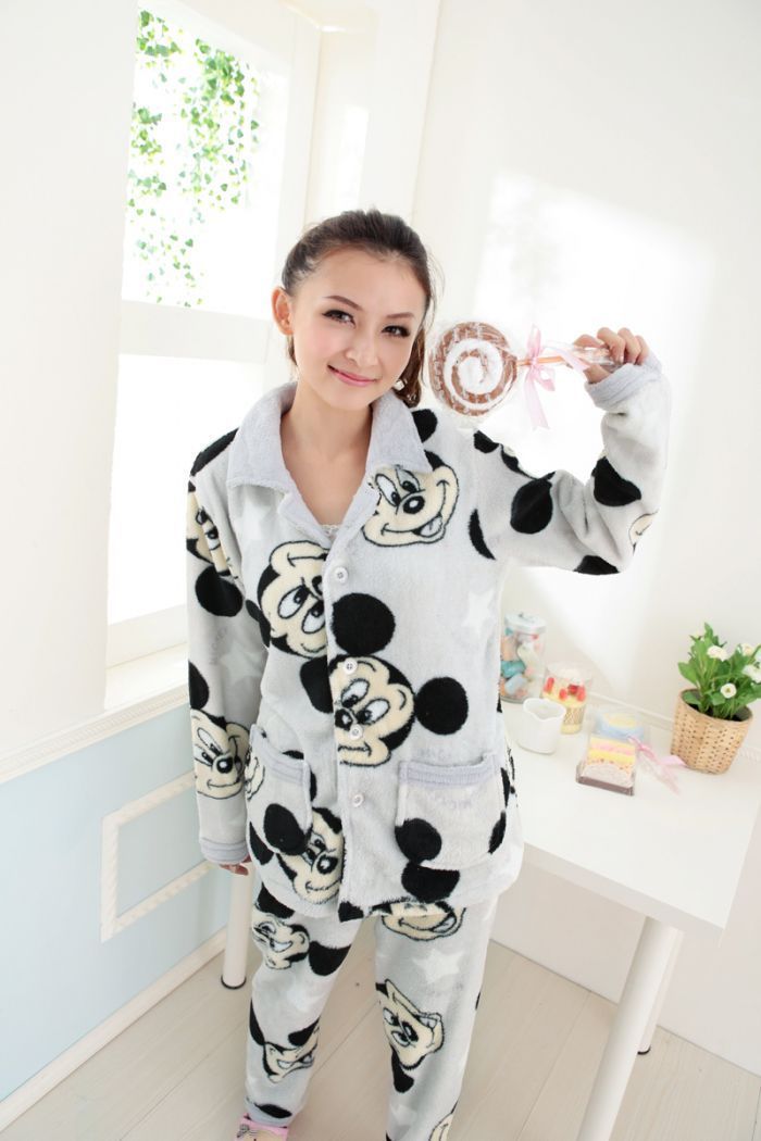 Cartoon MICKEY women's coral fleece sleepwear home casual sleepwear thickening long-sleeve sleepwear