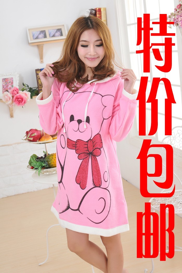 Cartoon nightgown autumn and winter sets sleepwear polar fleece fabric women's lovely nightgown long-sleeve princess at home
