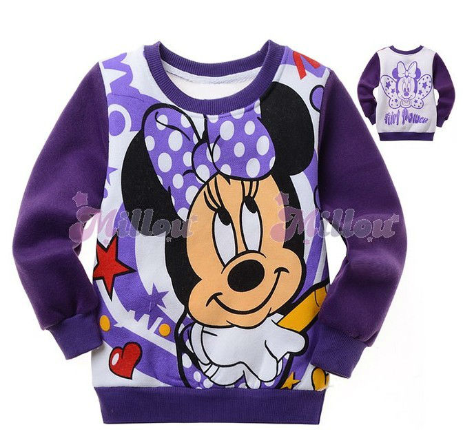 Cartoon purple Minnie printing cotton long sleeve brushed thick jacket,children fleece coat, baby hoodie t shirt V8124B