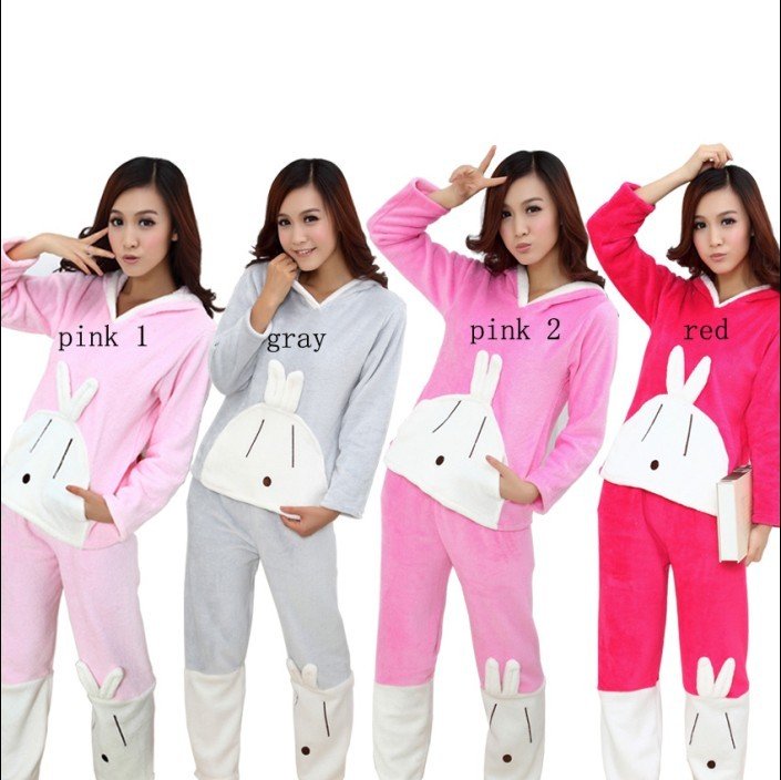Cartoon rascal rabbit upset coral fleece lovely ladies pajamas leisure wear set free shipping big discount