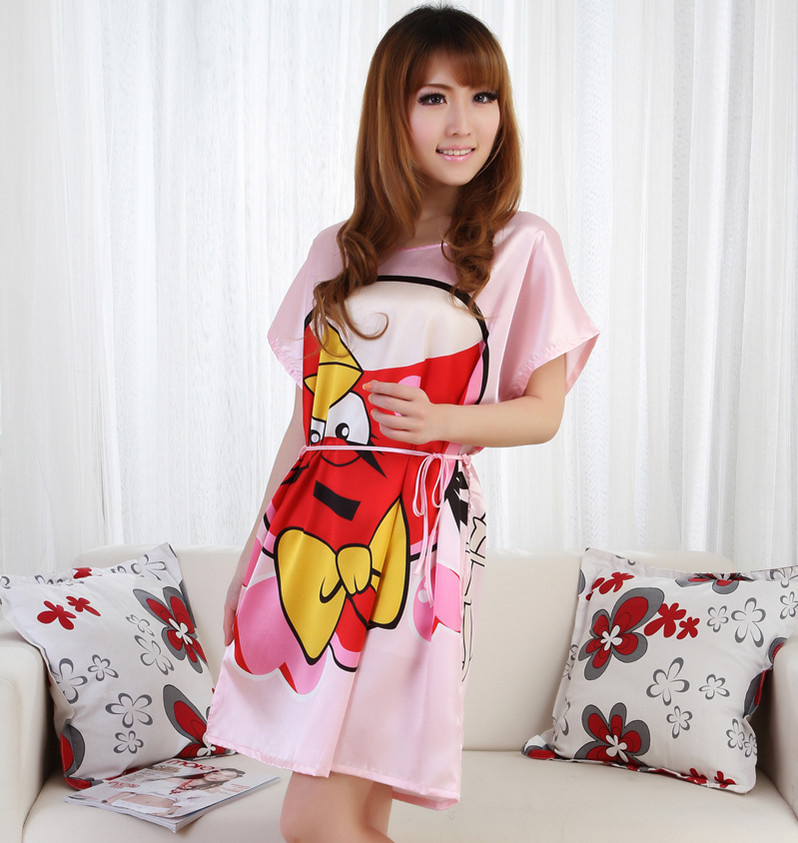 Cartoon sexy silk nightgown casual plus size lovely sleepwear
