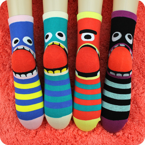 Cartoon women's 100% cotton socks grimaces series candy color 100% cotton casual knee-high socks