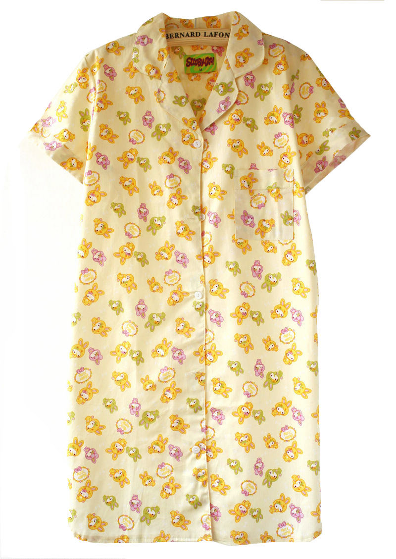 Cartoon yellow short-sleeve nightgown cotton fabric shirt sleepwear female summer cartoon
