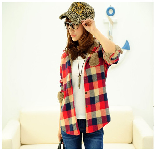 Cashmere Plaid Short Warm Shirt Classic British Style Autumn and Winter Slim Long Sleeve Pocket Casual Blouse SL12121107