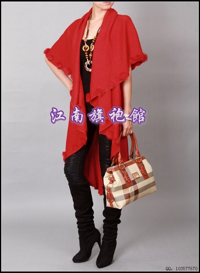 Cashmere rabbit fur ball elegant lengthen cape autumn and winter thickening all-match large cape cheongsam cape