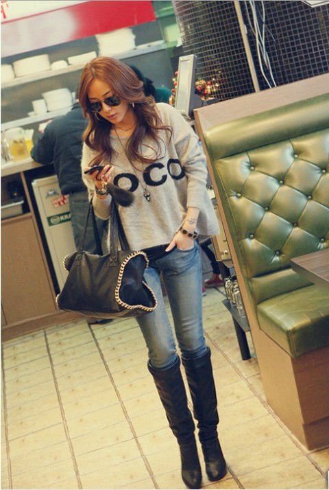 CASUAL BATWING SLEEVE LETTER PATTERN JUMPER PULLOVER 1521