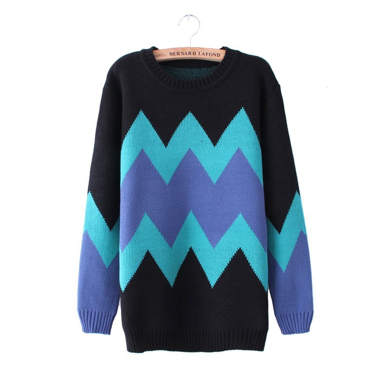 Casual color block national trend thick sweater outerwear female pullover sweater