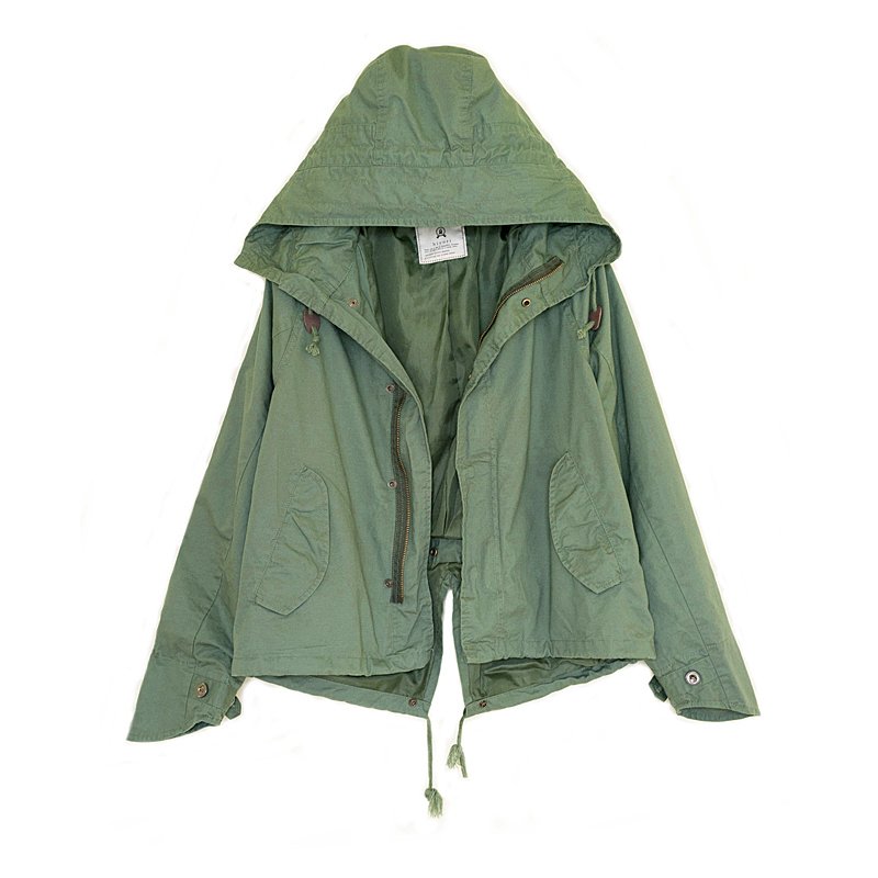 Casual dovetail drawstring style short design Army Green with a hood outerwear short design trench