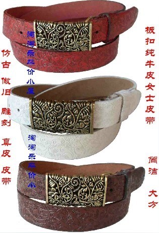Casual embossed leather belt fashion cowhide women's belt cutout genuine leather women's strap red strap