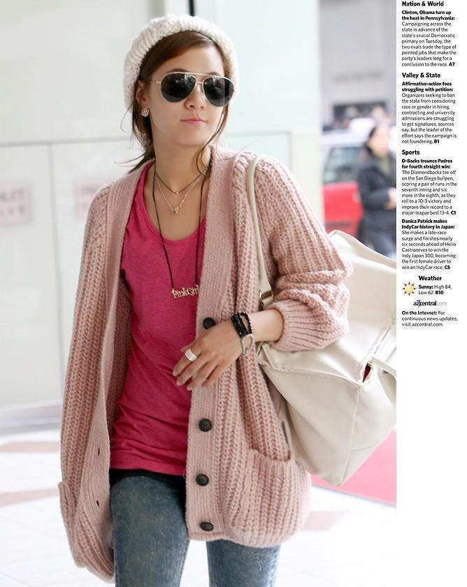 Casual fashion 2012 hot selling superstar like round package needle cardigan thickening sweater /2 color free shipping