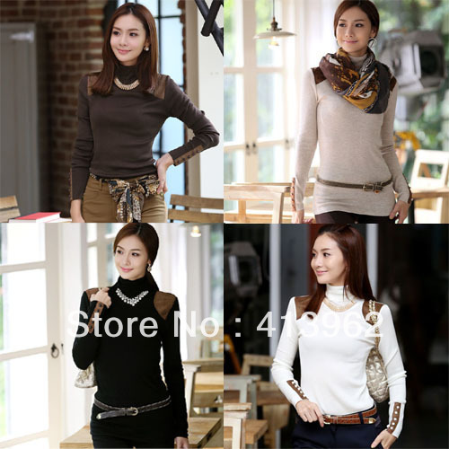 Casual Fashion Ladies Leather Upholstery Cotton Bottoming Shirt Tops YH59229
