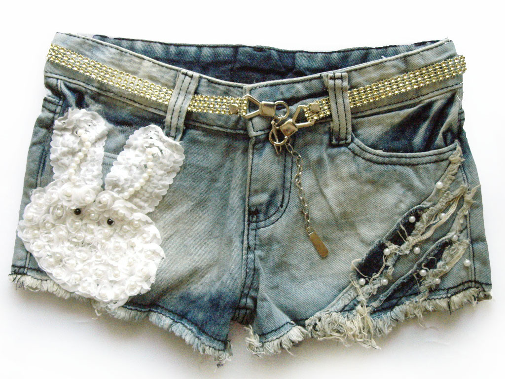 Casual fashion loose female distrressed ultra-short denim trousers hot 962