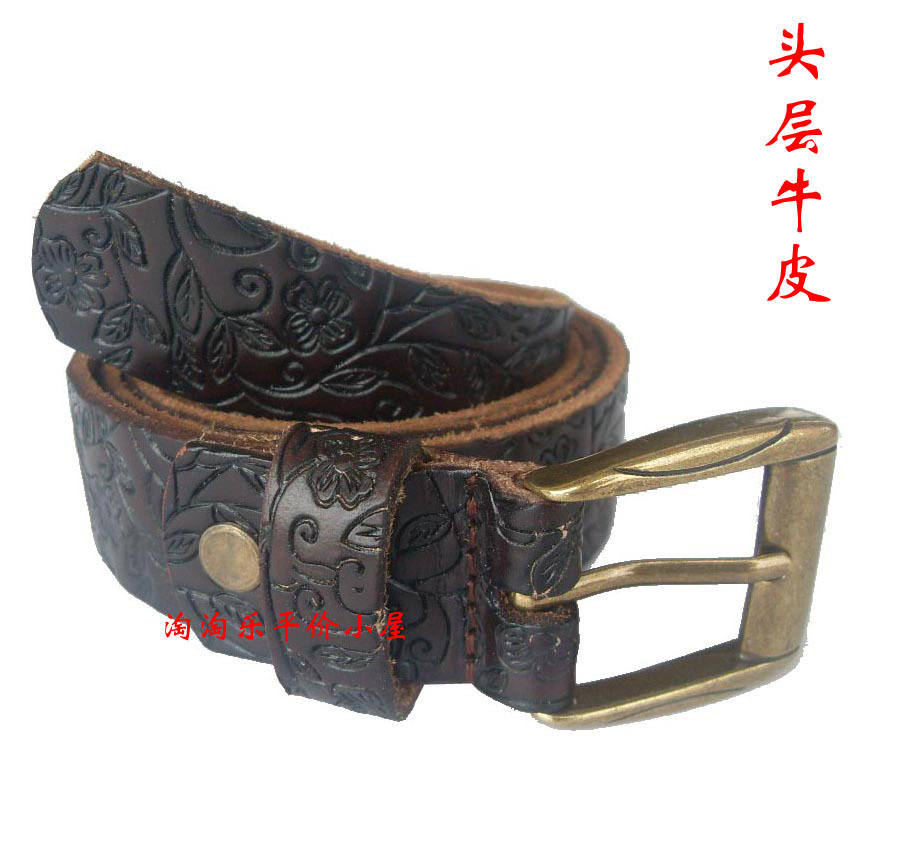 Casual first layer of cowhide women's belt fashion sculpture genuine leather female strap white with red strap