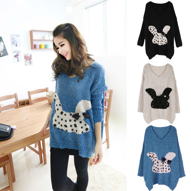 CASUAL LONG SLEEVE V-NECK LOOSE FIT JUMPER SWEATER 3570