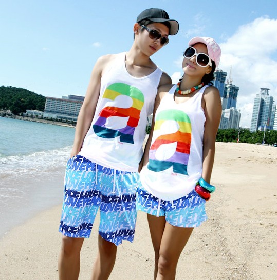 Casual lovers beachwear casual beach shorts pants shorts sleeveless vest for men and women