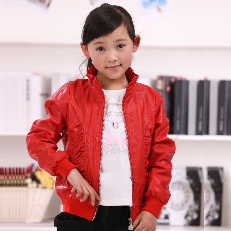 Casual outerwear children's clothing female child 2013 spring and autumn clothing leather jacket 7-9-13 - 15