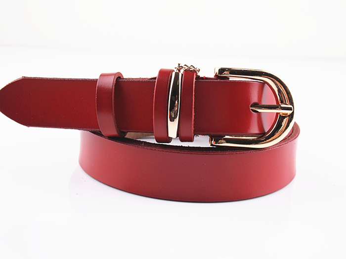 Casual popular genuine leather women's thin belt genuine leather red women's belt all-match belt