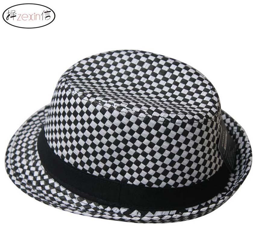 Casual straw braid fashion cap general square plaid fedoras jazz hat