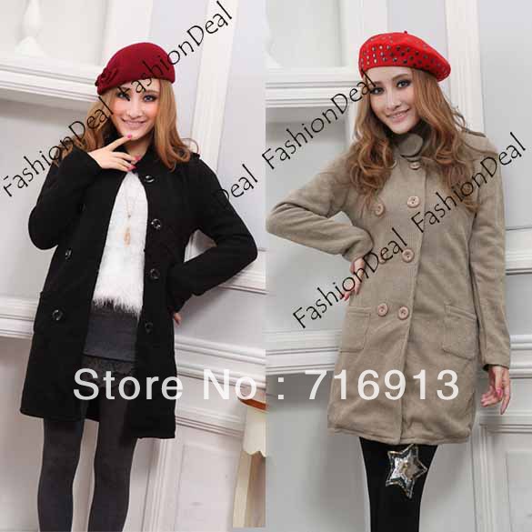 Casual Women's Korea Sweet Long Sleeve Double-breasted Slim Fit Mid-length Cotton Trench Coat 3 colors free shipping 7965