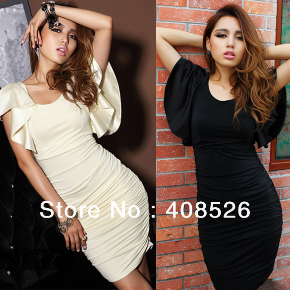 Casual Women's Sexy Lotus Leaf Sleeve Fitting Backless Dress Mini Skirt Black free shipping 10073