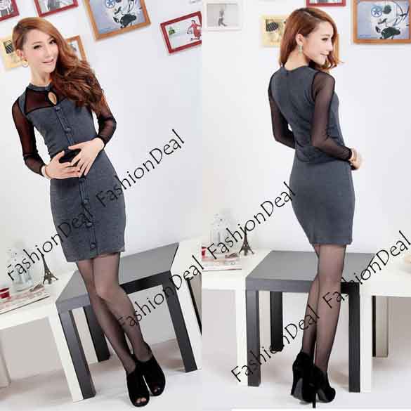 Casual Women Slim Fit Render Skinny Long Sleeve Bag Hip Dress Mini Dress free shipping 8243