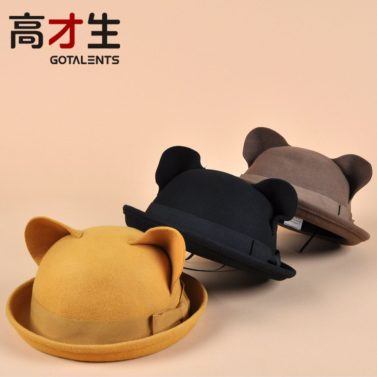 Cat ears roll-up hem dome small fedoras woolen autumn and winter hat little demon of winter hat