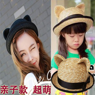Cat ears strawhat parent-child child ccia dome fedoras cute hat female summer sun-shading