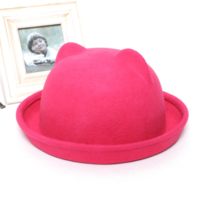 Cat ears style small fedoras woolen cap small round autumn and winter hat woolen hat