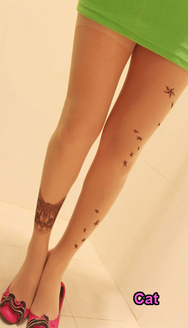 Cat Print Tattoo Socks Transparent Pantyhose Stockings Legging