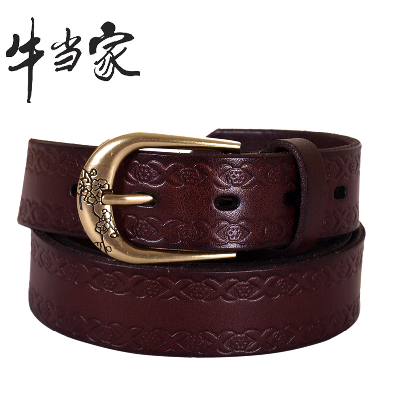 Cattle women's strap first layer of cowhide carved vintage belt female genuine leather np152