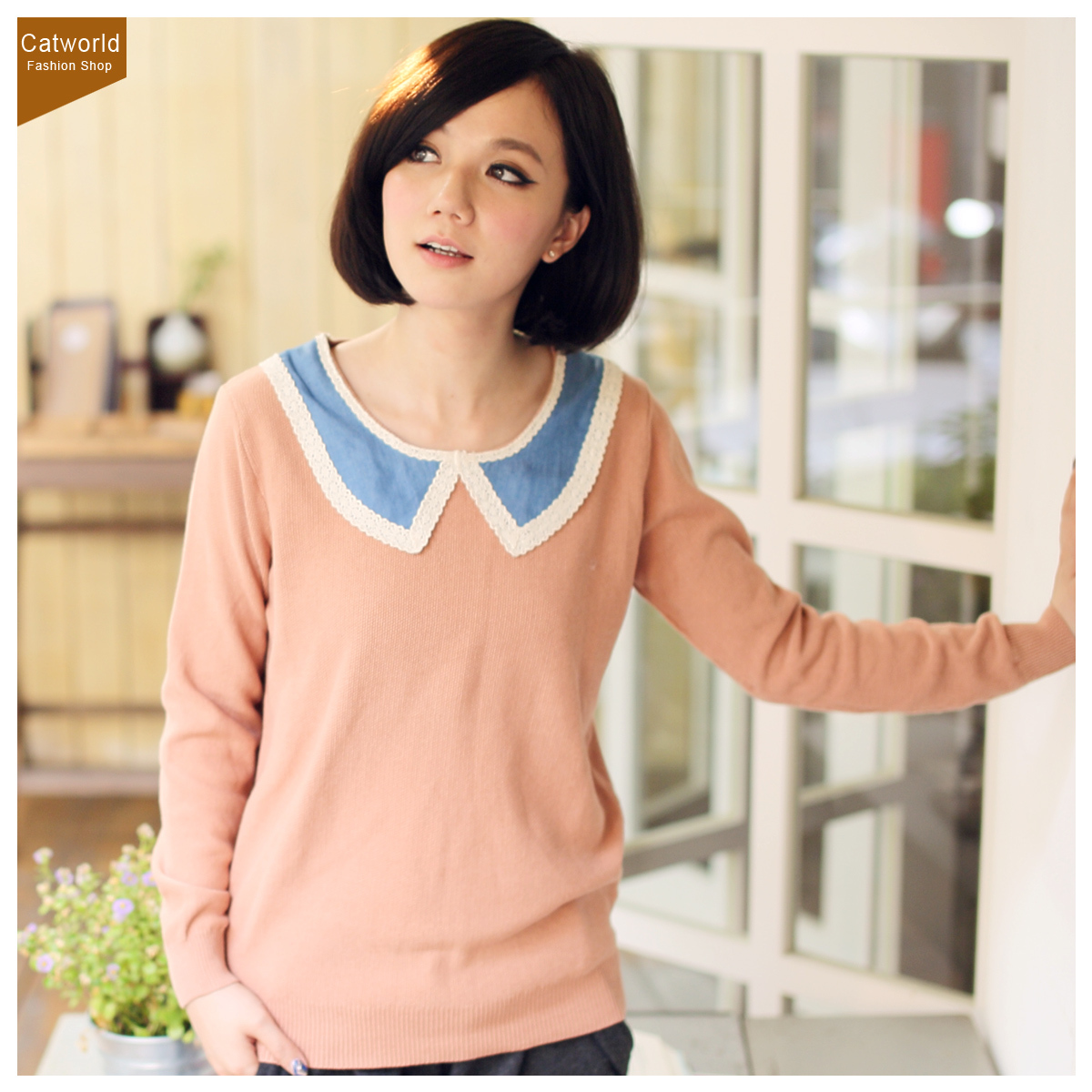 Catworld 2012 autumn and winter women tannin 11700035 border sweater