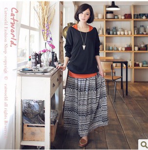 Catworld ~ 2012 new autumn winter dress 13001294 national wind transverse stripe chiffon dress