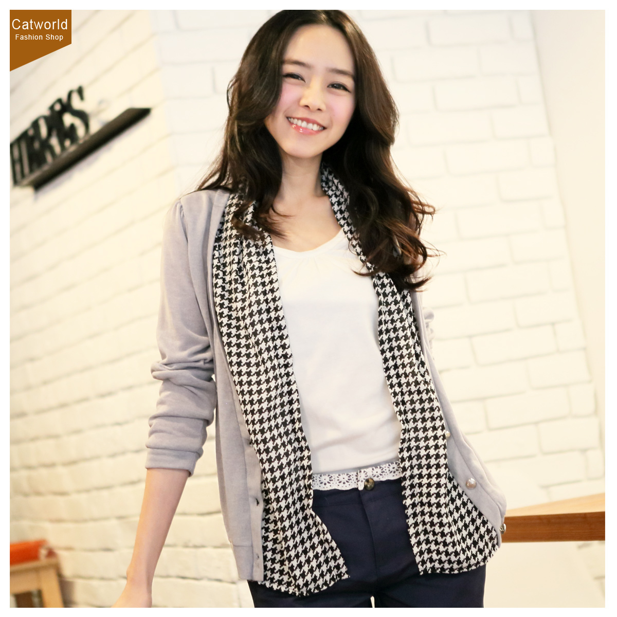 Catworld spring 2013 female 15002509 houndstooth chiffon yarn patchwork cardigan outerwear