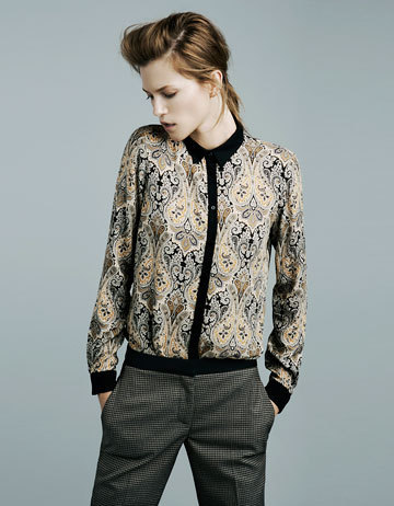 CBRL European and American women's fashion retro print lapel long-sleeved shirt