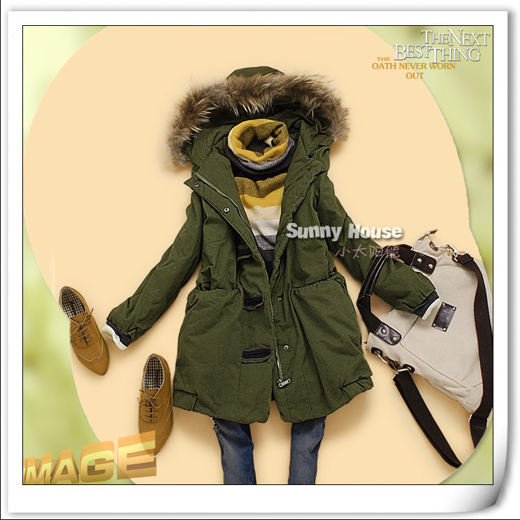 Cc4-3 winter women's with a hood military wind wool collar thickening cotton-padded jacket outerwear overcoat 9915