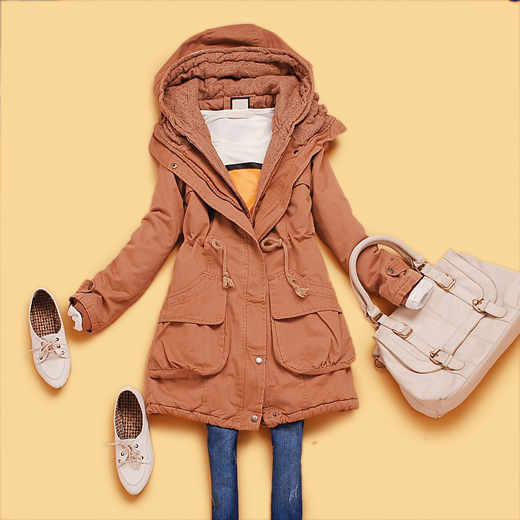 Cd2-2 winter women's with a hood sweet crotch patchwork drawstring slim waist thickening cotton-padded jacket outerwear