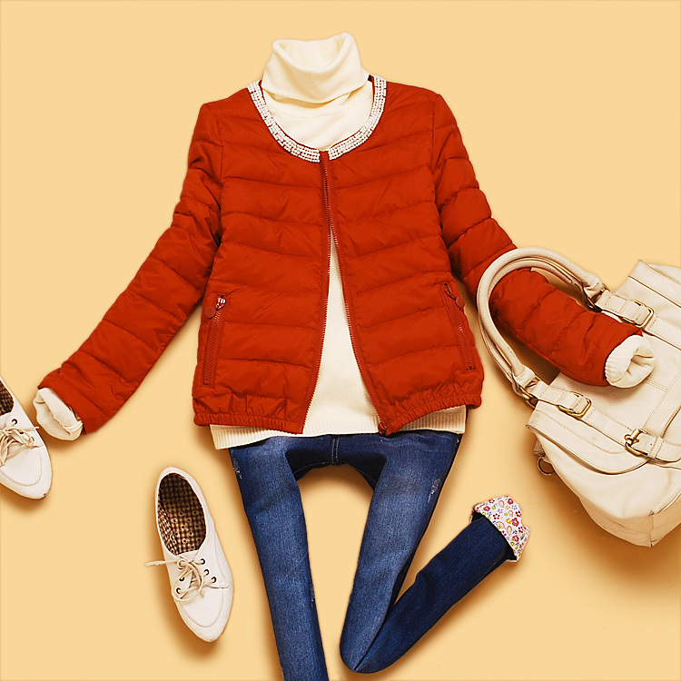 Cd4-2-3 winter women's beading o-neck candy color small cotton-padded jacket fashion cotton-padded jacket outerwear