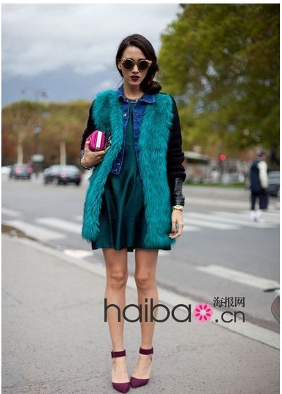 Celebrity Design Fashion faux fur knitted long sleeved splicing v-neck sweater coat blue and khaki top quality free shipping