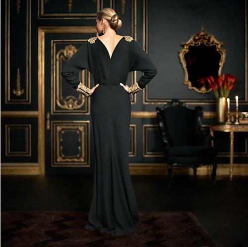 Celebrity Dresses 2012 69th Golden Global Awards Wholesale Oscar Star Cap Sleeve Full-Length  Rayon Chiffion Appliques Black