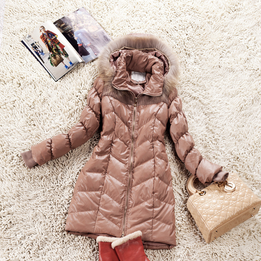 celebrity dresses 2013 Autumn and winter women thermal thickening long design down coat bandage !new!