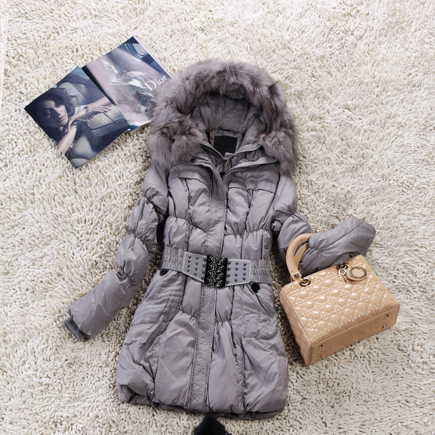celebrity dresses 2013 Elegant fashion winter down coat double layer zipper thermal down overcoat bandage !new!