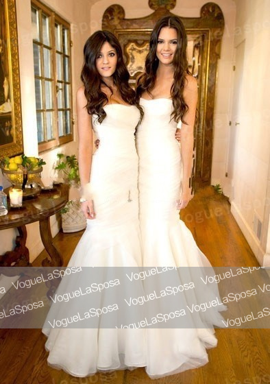 Celebrity Kim Kardashian Wedding White Mermaid Bridesmaid Dresses